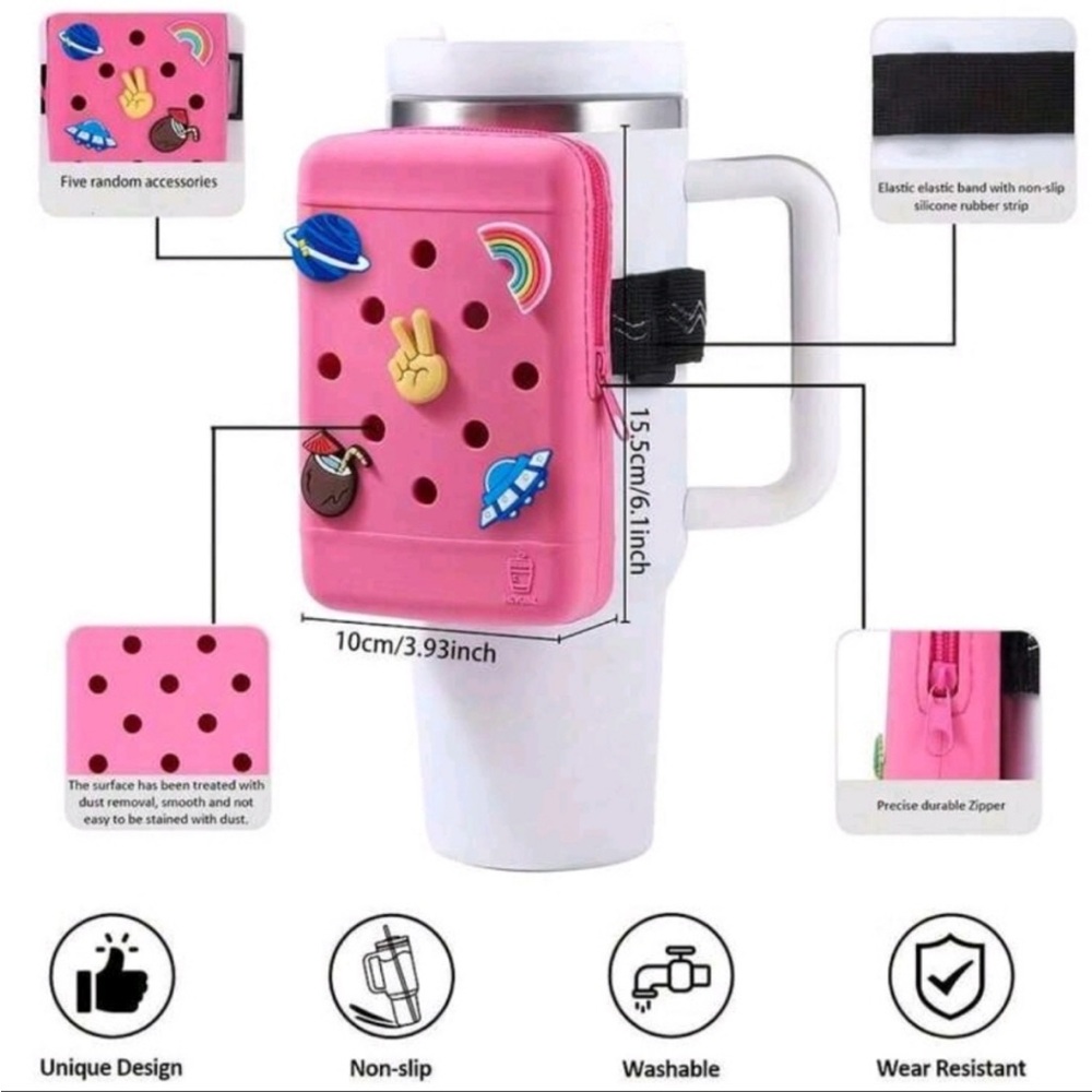 EUC Croc like Pink Silicone bag for thermos, or arm. Thermos not included